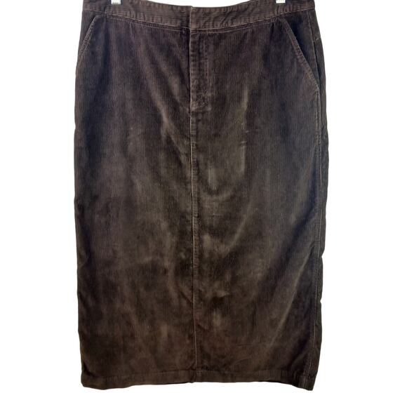 Eddie Bauer VTG SZ 12 100% Cotton Corduroy Long Pencil Skirt In Chocolate Brown - Picture 2 of 7